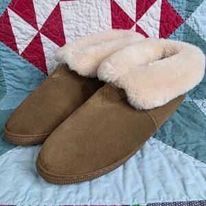 Bearpaw Women's Brown Suede Faux Shearling Lined Closed Toe Scuff Slippers Sz 9
